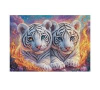 Frères Tigres Blancs 300 Pièces Puzzle Débutant en Carton sans Déformation Feline Pair Glow Facile Apprentissage Anti-Stress Passe-Temps Idée Cadeau Saint Valentin Premium 300 PCS