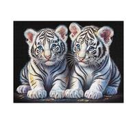 Frères Tigres Blancs Mignons 500 Pièces Puzzle Adulte en Carton sans Déformation Très Difficile Haute Difficulté Anti-Stress Décoration Murale Idée Cadeau Anniversaire 500 PCS