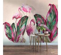 Fresh Beautiful Colourful Plant Banana Leaf Flamingo Papier Peint 3D Installation Facile Intissé Tapisserie Bureau Salon Canapé Chambre Décoration Murale-200cm×140cm