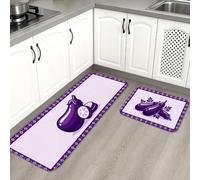 Fresh & Bold Lot de 2 tapis de cuisine doux pour sol, motif végétal violet, coussin saisonnier, confortable, lavable, pour éviers de cuisine, buanderie, salle de bain
