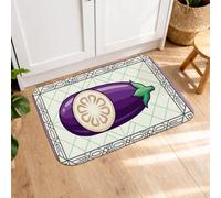 Fresh & Bold Tapis de cuisine doux pour sol, violet aubergine et feuille, coussin printanier, confortable, lavable pour évier de cuisine, salle de bain, 40,6 x 61 cm