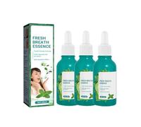 Fresh Breath Essence de soin bucco-dentaire, sérum éliminant la mauvaise haleine, gouttes rafraîchissantes naturelles, dure jusqu'à 8 heures, goût mentholé, facile à transporter (3 pièces)