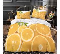 Fresh Citrus Slices Linge de Lit 3D Imprimée Microfibre 3 Pièces 2xTaies Douce Natural Fruit Presentation Housse de Couette Super Douce Résistante for Adulte Enfants Filles Single（135x200cm）