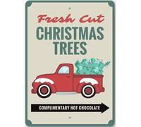 Fresh Cut Christmas Trees Complimentary Hot Chocolate Holiday Metal Sign
