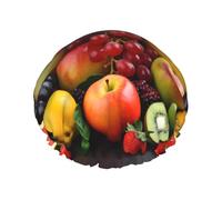 Fresh Fruits Bonnet de douche pour homme et femme, réglable, réutilisable, double couche, imperméable, doublure en EVA, bande élastique pour toutes les longueurs de cheveux