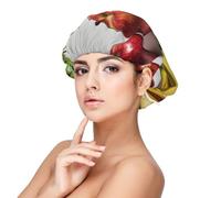 Fresh Fruits Bonnet en satin de soie, bonnet de cheveux pour dormir, bonnet de sommeil doux double couche en soie pour femme, cheveux longs bouclés naturels tressés