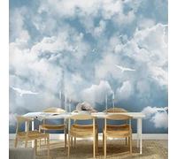 Fresh Hand Drawn Beautiful Sky Clouds Flying Birds Papier Peint 3D Soie De Luxe Intissé Bureau Salle à Manger Canapé Chambre Salon TV Mural Décoratif-250cm×170cm