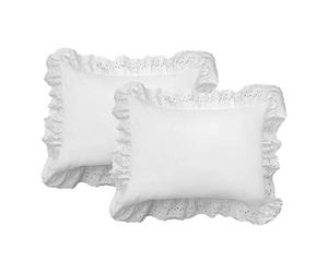 Fresh Ideas Oeillets Volants Taie d'oreiller Lot de 2 Oreiller, Coton, Blanc, King