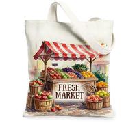 Fresh Market Sac fourre-tout en toile pour femme, panier à fruits rustiques, vert d'été, lavable, réutilisable, petit sac fourre-tout Ideas Fo, Vert, 13x15 Inch