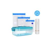 Fresh - Pack mise sous vide: mini pompe scelleuse sans fil, sacs sous vide et récipient à vide. Chargement USB. Design exclusif.