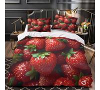 Fresh Strawberries Housse de Couette 3D Imprimé Microfibre Hypoallergique 3 Pièces Taie Super Douce Natural Fruit Parure de Lit Ultra Douce Entretien Facile for couple amoureux Double（200x200cm）