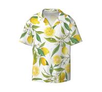 Fresh Tropical Lemons Print Chemise de plage à manches courtes pour homme - Prêt pour l'été, élégant et confortable, noir, Taille L