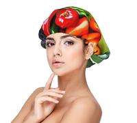 Fresh Vegetables Fruits Print Adulte Satin Bonnet de Nuit Bonnet de Nuit en Satin pour Dormir - Bonnet de Nuit en Soie pour Femme Homme Noir, noir, taille unique