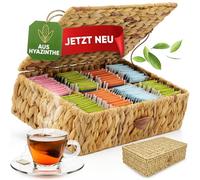 freshboho Boîte à thé pour sachets de thé en jacinthe tressée [compartiments extra larges] Boîte de rangement pour tous les types de thé | Boîte de rangement pour sachets de thé | Choix de variante