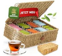 freshboho Boîte à thé pour sachets de thé en jonc de mer tressé [compartiments extra larges] Boîte de rangement pour tous les types de thé | Boîte de rangement pour sachets de thé | Choix de variante