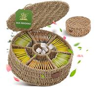 freshboho Boîte à Thé Ronde [Compartiments Radiaux Extra Larges] | Organisateur en Jonc de Mer pour Sachets de Thé | Rangement, Boîte | Choisissez Votre