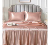 FreshCulture Parure de lit en satin pour lit simple XL - 3 pièces de luxe doux et soyeux, 1 drap-housse à poche profonde, 1 drap plat et 1 taie d'oreiller (rose poudré)