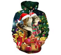 Freshhoodies Hommes Sweats à Capuche Noël Cool 3D Pull Drôle Imprimer Femmes Chat Sweatshirt Adolescents Garçons Fête Cadeau Vêtements, XXL