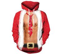 Freshhoodies Noël Hommes Sweats à Capuche Pull 3D Imprimer Muscles Rouge Manches Longues Sweatshirt Femmes Adolescents Garçons Fête Cadeau, M