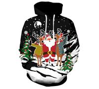 Freshhoodies Noël Hommes Sweats à Capuche Pull 3D Imprimer Père Noël Renne Manches Longues Sweatshirt Femmes Adolescents Garçons Fête Cadeau, M