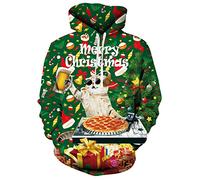 Freshhoodies Noël Hommes Sweats à Capuche Pull 3D Imprimer Pizza Chat Manches Longues Sweatshirt Femmes Adolescents Garçons Fête Cadeau, M