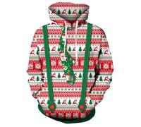 Freshhoodies Noël Hommes Sweats à Capuche Pull 3D Imprimer Rouge Vert Manches Longues Sweatshirt Femmes Adolescents Garçons Fête Cadeau, M