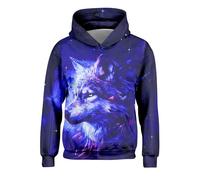 Freshhoodies Sweat Enfants Molletonné À Capuche Pull Garçons Cool 3D Imprimer Loup Drôle Filles Galaxie Sweatshirt Adolescents Fête Cadeau Clothes, 8-10 Ans
