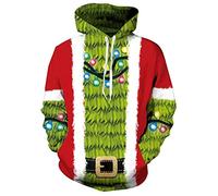Freshhoodies Sweats à Capuche Noël Hommes 3D Pull Drôle Arbre de Noël Imprimer Cool Femmes Sweatshirt Adolescents Garçons Fête Cadeau Vêtements, XL