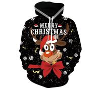 Freshhoodies Sweats à Capuche Noël Hommes 3D Pull Drôle Toute Rennes Imprimer Cool Femmes Sweatshirt Adolescents Garçons Fête Cadeau Vêtements, XL