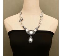 Freshwater Cultured White Keshi Pearl Chain Necklace Coin Pearl Charm Paved Pendant 21" For Women