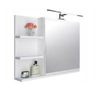 FreshYou Armoire de Toilette 60x50 Blanche, Armoire de Salle de Bain avec étagères, Miroir de Salle de Bain, Armoire Murale Lampe LED - Gauche