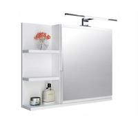 FreshYou Armoire de Toilette 60x50 Blanche, Armoire de Salle de Bain avec étagères, Miroir de Salle de Bain, Armoire Murale Lampe LED - Gauche