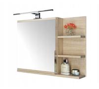 FreshYou Armoire de Toilette 60x50 chêne Sonoma, Armoire de Salle de Bain avec étagères, Miroir de Salle de Bain, Armoire Murale Lampe LED - Droite