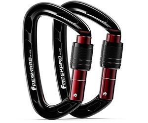 FresKaro Mousqueton d’Escalade, mousquetons en Aluminium, Mousqueton à vis, 25kN-2550kg, Double Verrouillage torsadé, Solide, pour Laisse de Chien, Pompier, hamac, Porte-clés, CE UIAA, Noir 2pc