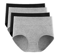 FRESQA 4 pièces/lot Culottes en Coton sous-vêtements pour Femmes Grande Taille Slips de Couleur Unie Filles Taille Haute Culottes sans Couture Lingerie Sexy pour Femme