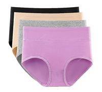 FRESQA 4 pièces/lot Culottes en Coton sous-vêtements pour Femmes Grande Taille Slips de Couleur Unie Filles Taille Haute Culottes sans Couture Lingerie Sexy pour Femme