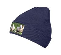 FRESQA Bonnet élégant en laine tricotée avec motif moutons et agneaux, bonnet décontracté unisexe pour activités sportives de plein air, Moutons et agneaux., taille unique