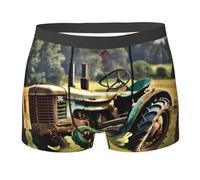 FRESQA Boxer imprimé photo de tracteur ancien, doux, évacuant l'humidité, respirant, souple et confortable, Noir , XL