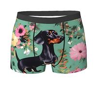 FRESQA Caleçon élastique de qualité supérieure absorbant la transpiration, boxer confortable avec élasticité optimale, Fleurs teckel, XL