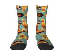 FRESQA Chaussettes de sport mi-longues unisexes avec motif coq mignon et poules, Adorables poules coqs, taille unique