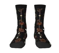 FRESQA Chaussettes mi-mollet imprimées avec motif de guitare artistique - Chaussettes hautes extensibles pour adultes, idéales pour les vêtements décontractés et sportifs, motif guitare artistique,