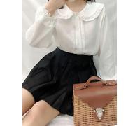 Chemise Blanche à col Claudine pour Femmes, Kawaii, Chemisiers boutonnés, Manches Longues, Mignons Hauts à Volants, Style Lolita Mori Girl esthétique