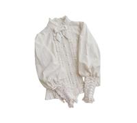 FRESQA Chemise Blanche en Dentelle pour Femme, Style Lolita, Manches Gigot, Beaux Chemisiers Japonais, Manches Longues, à Volants, Haut plissé, vêtements Kawaii, Automne