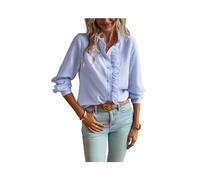 FRESQA Chemise Blanche Femmes Automne à Manches Longues Haut Femme élégant Mode Simple Boutonnage Blouses décontracté rayé Bureau Dames Chemises