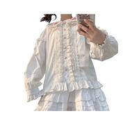 FRESQA Chemise de Princesse à Manches Longues et Courtes pour Femmes, Style Lolita Japonais, col Peter Pan, en Dentelle à Volants