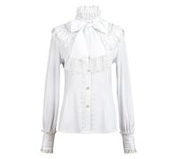 FRESQA Chemisier Gothique Victorien à Volants pour Femmes, Bureau OL, Vintage, fête Lolita, col Haut, Volants, Manchettes, Chemises féminines