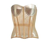 FRESQA Corset Bustier avec soutien-gorge pour femmes, en maille transparente, ceinture façonnant la taille, gilet sans bretelles, corsage Push-Up, XXS à 5XL