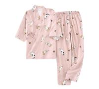 FRESQA Ensemble de vêtements pour amoureux japonais 2 pièces Kawaii Chat Imprimé Kimono Yukata Vêtements à la vapeur Pyjama Homme Femme Peignoir Chemise de Nuit Japon