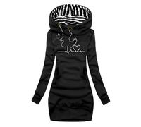 FRESQA Femmes Mode à Manches Longues Robes à Capuche Automne Hiver Robe Pull à Capuche Coupe ajustée Pulls Sweat-Shirt Long