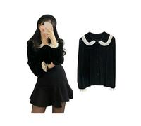 Femmes Velours Dentelle Chemisier Chemises rétro Dentelle Lolita Hauts col Claudine Doux Chic Vintage décontracté Tout-Match élégant Blouses